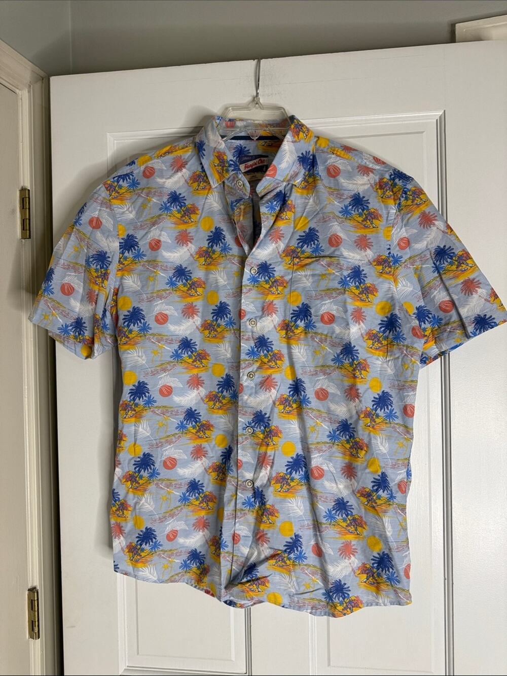 johnnie-O Short Sleeve Tropical Hawaiian Shirt - Blue/Yellow/Orange large